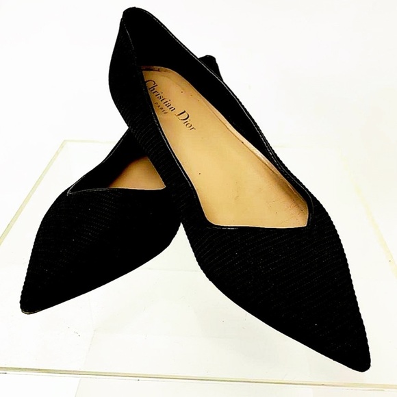 CHRISTIAN Dior technical fabric black pointed toe flats - Picture 9 of 17